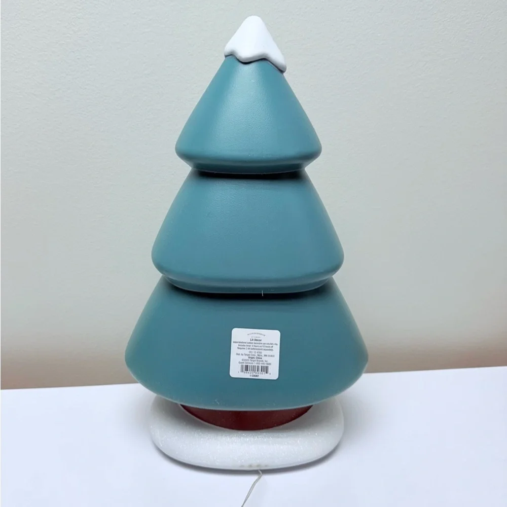 Christmas Light Up Blow Mold, Green Tree w/ White Tip & Base, Holiday Decor
